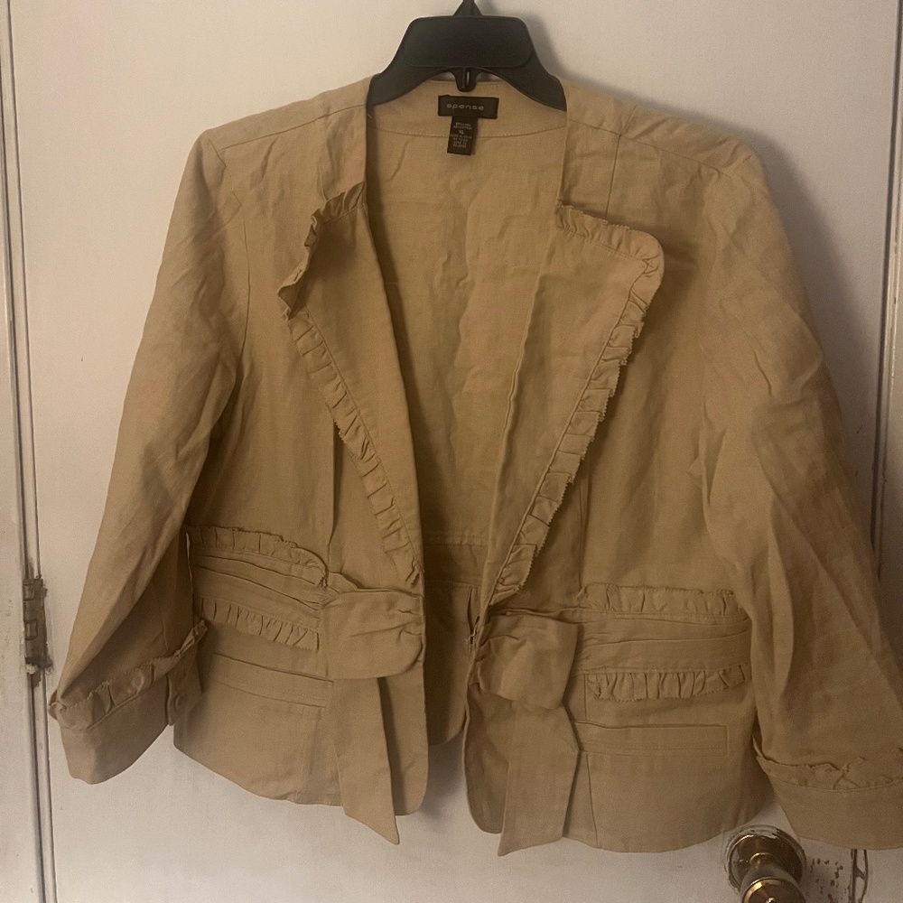 Beige Peplum Blazer with Ruffles around outer edges